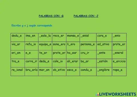 Palabras con g y palabras con j