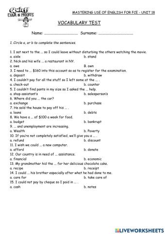 Mastering Unit 18 Vocabulary Test