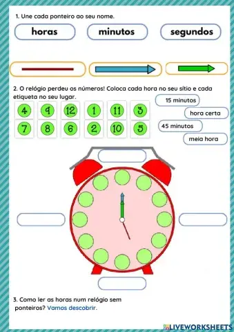 Horas com vídeo Khan Academy: relógio sem ponteiros