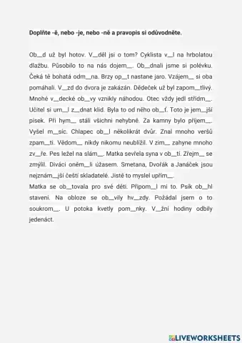 Pravopis: -ě, -je, -ně