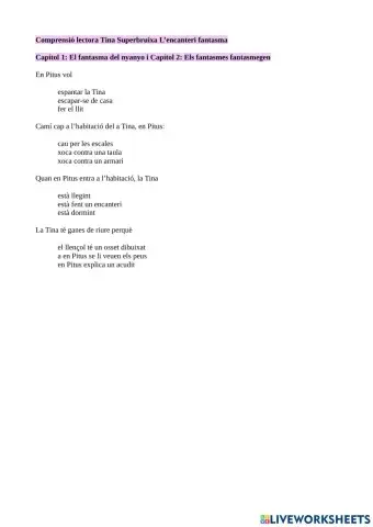 Comprensió lectora Tina superbruixa L'encanteri fantasma. Capítols 1 i 2