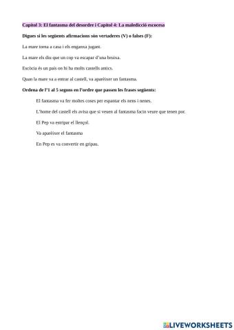 Comprensió lectora Tina superbruixa L'encanteri fantasma. Capítols 3 i 4