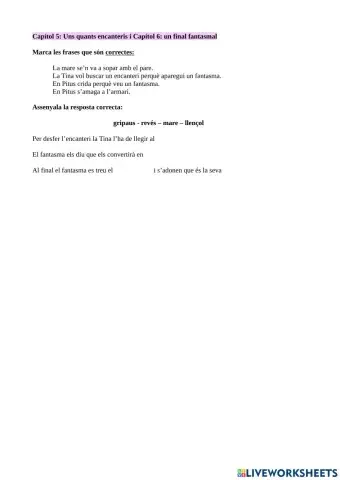 Comprensió lectora Tina superbruixa L'encanteri fantasma. Capítols 5 i 6