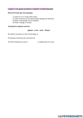 Comprensió lectora Tina superbruixa L'encanteri fantasma. Capítols 5 i 6