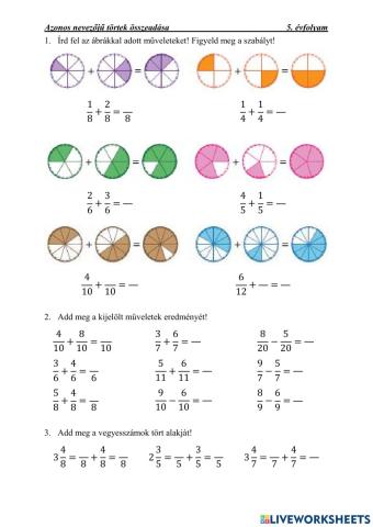 Azonos nevezőjű törtek összeadása, kivonása