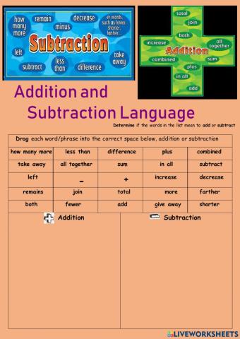 Sort addition and subtraction words