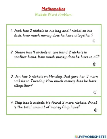 Word Problems with Nickels