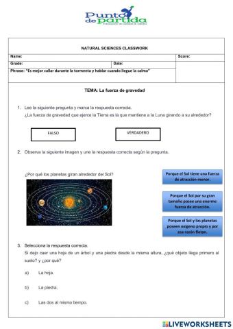 La fuerza de gravedad-Lista