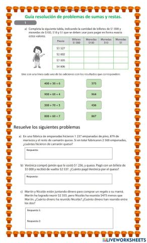 Guía problemas sumas y restas