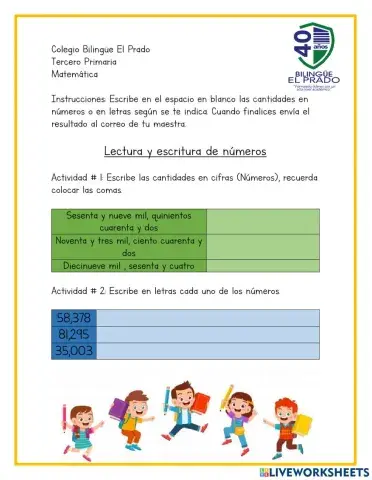 Lectura y escritura de números -decenas de millar