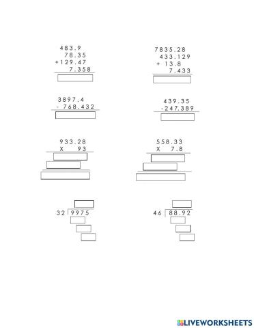Operaciones básicas decimales