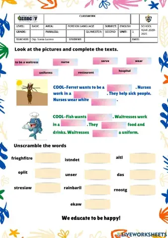 Complete the texts related to professions