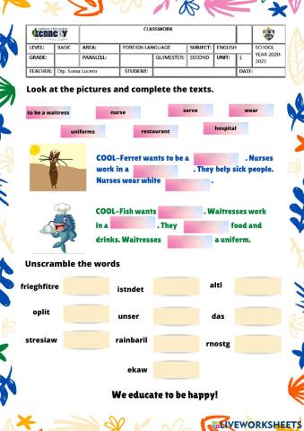 Complete the texts related to professions