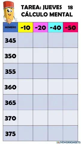 Cálculo mental restas