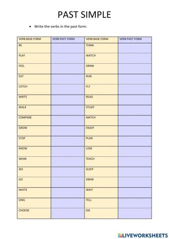 Past simple- regular and irregular verbs