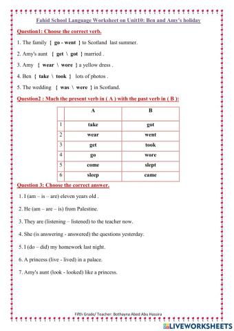 Unit 10 Language Worksheet