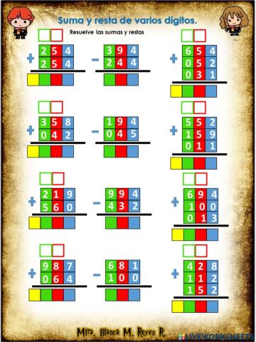 Suma y resta de varios dígitos.