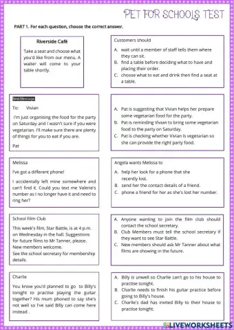 Pet for schools test