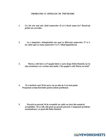 Probleme cu operații de împărțire