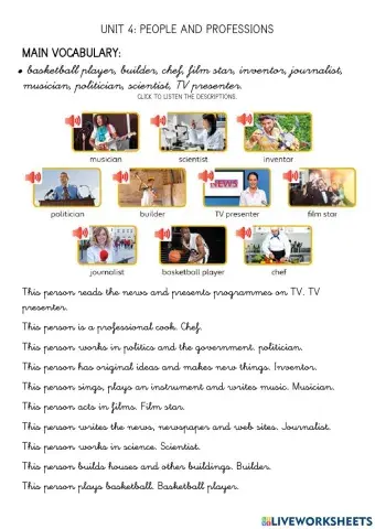 Unit 4 people and professions