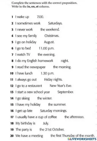 Prepositions of time