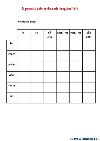Present de verbs amb irregularitats: fer, ser, poder, caure, veure, voler