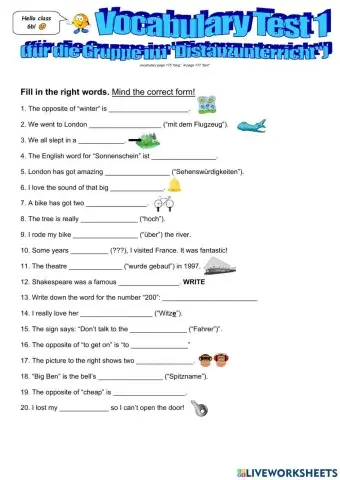 Voc-Revision Test Number 1