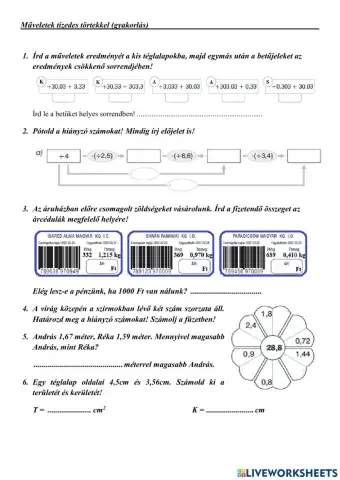 Műveletek tizedestörtekkel