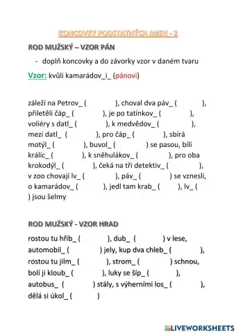 Koncovky podstatných jmen - vzor pán, hrad