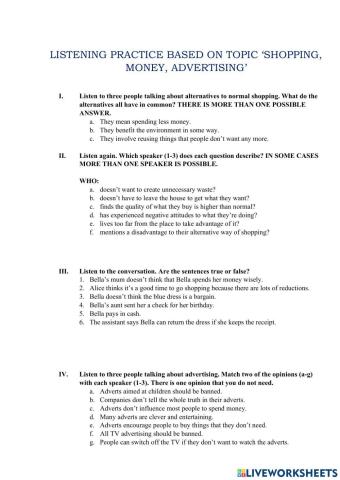 Listening -Money,shopping, advertising-