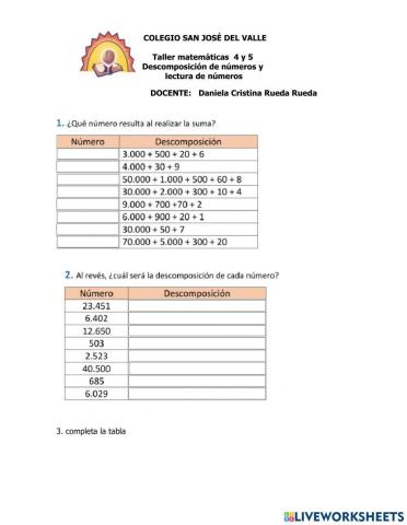 Descomposición y lectura de números