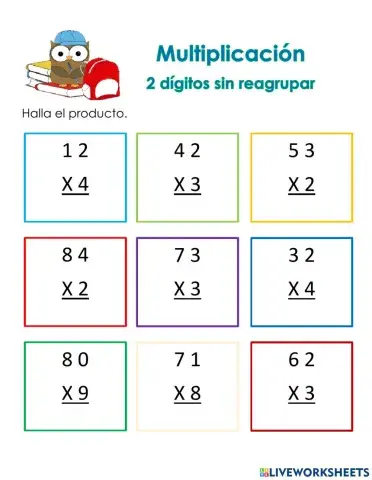 Multiplicación 2 dígitos sin reagrupar