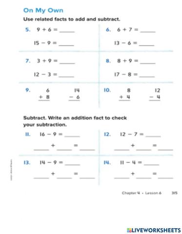Related Addition and subtraction facts