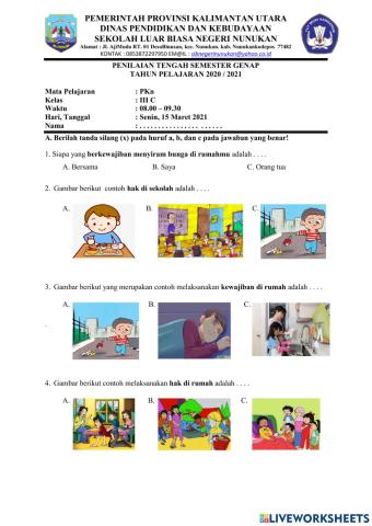 Ujian PKN kelas 3 tunagrahita SDLB