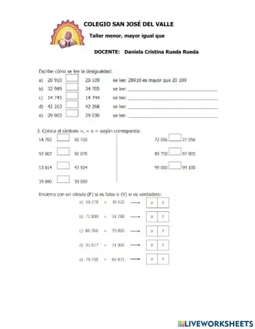 Mayor, menor o igual que
