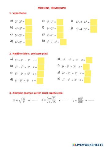 Mocniny, odmocniny - pravidla