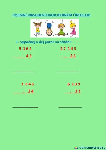 Písemné násobení dvojciferným činitelem