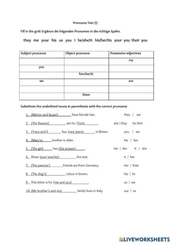 Personal Pronouns Quiz (I)