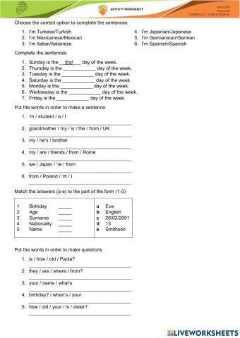 Vocabulary and grammar review