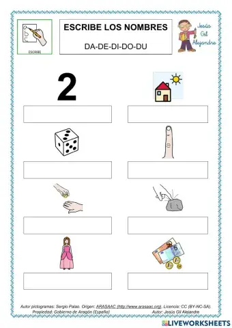 Escribe palabras con DA DE DI DO DU SENCILLAS