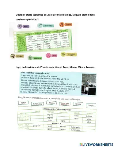 Orario scolastico ascolto e comprensione