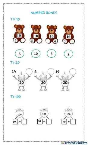 number bonds to 10, 20 and 100