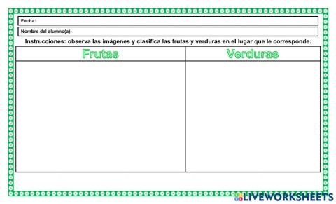 Clasificación de las frutas y verduras