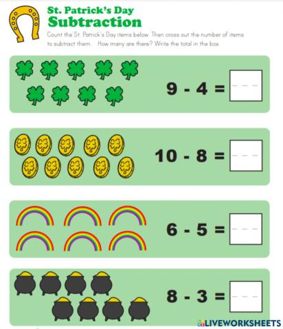 Subtraction kindergarten St. Patricks