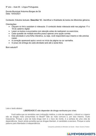 9 ano - Identificar gêneros textuais