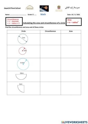 Circumference and Area