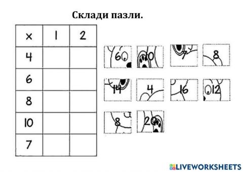 Таблиця множення числа 2. Пазли