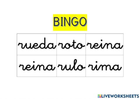 Bingo palabras con silabas directa r