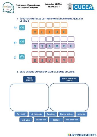 Les sons, noms et salutations