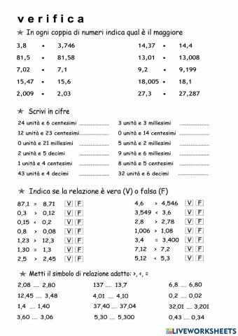 Verifica numeri decimali 1